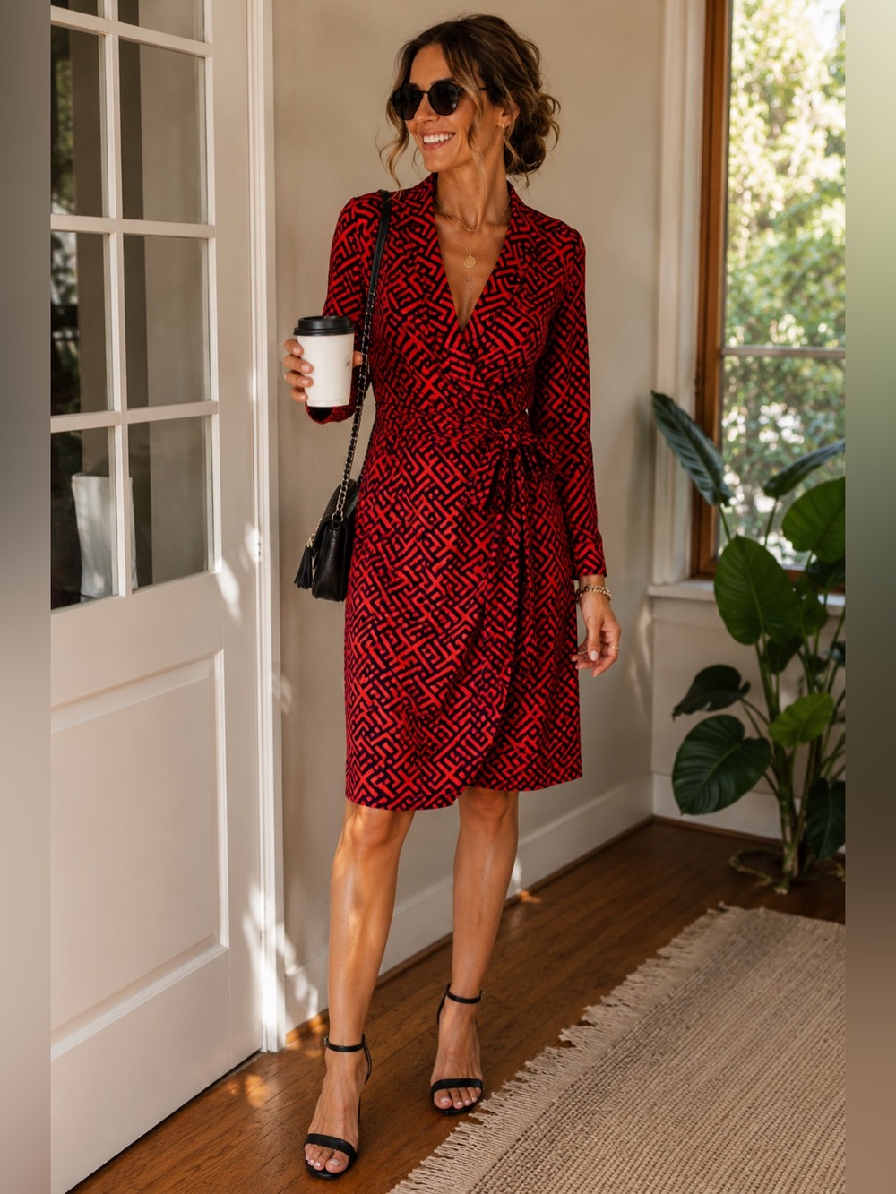 🌿C Wonder women’s wrap dress - orange and navy geometric size XS🌿